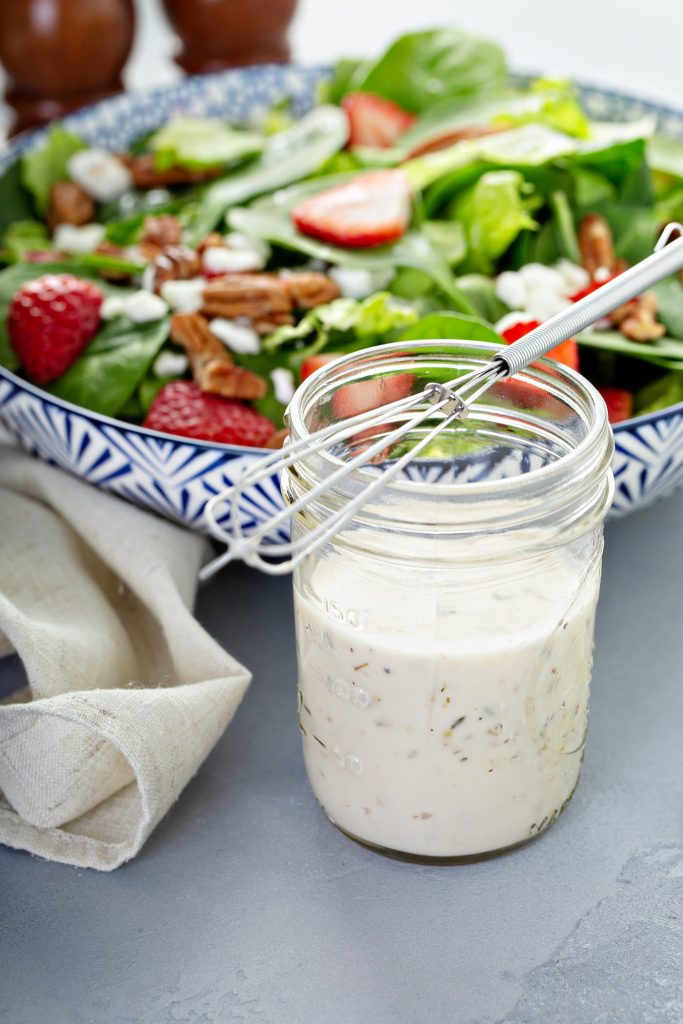 Homemade ranch dressing in a jar.